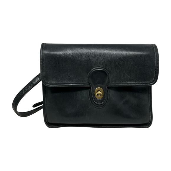 Vintage COACH WILLIS Black Leather Crossbody Satchel Bag Purse Brass 9927 - Picture 11 of 16